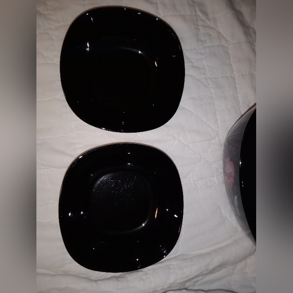 Vintage Black Onyx Glass Floral Kitchen Salad Bowl Set France - Picture 6 of 8